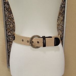 Stylish Khaki Fabric Belt with Rhinestone Buckle And O Ring Detail